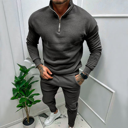 Pull-over en fleece sportif pour hommes avec fermeture éclair courte et coupe à la mode Chic und Stil