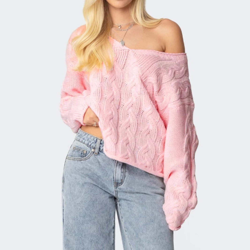 Pull en grosse maille pour dames avec décolleté en V profond et silhouette décontractée Chic und Stil