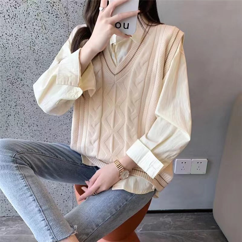 Pull en tricot pour femmes avec décolleté en V et motif de tresses géométriques Chic und Stil