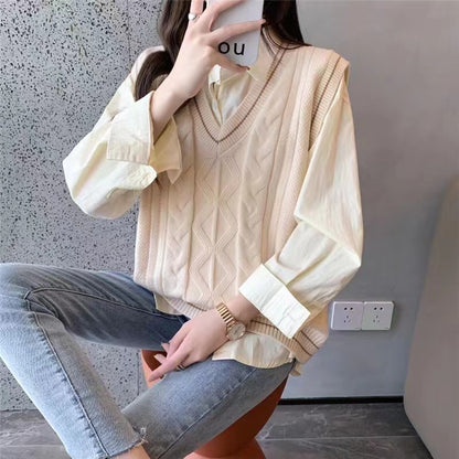 Pull en tricot pour femmes avec décolleté en V et motif de tresses géométriques Chic und Stil