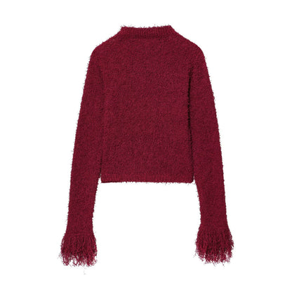 Dames Gilet en maille confortable avec des manches frangées et un col à la mode Chic und Stil