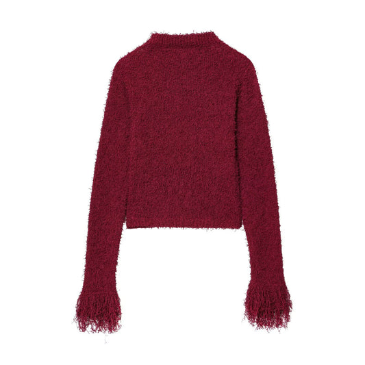 Dames Gilet en maille confortable avec des manches frangées et un col à la mode Chic und Stil