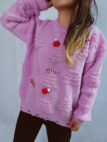 Pull over de fête pour dames avec des motifs de Noël créatifs et un design texturé Chic und Stil