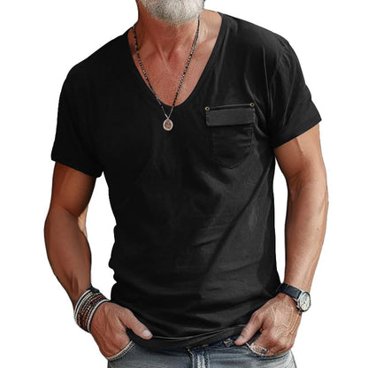 T-shirt pour hommes avec col en V et poche poitrine pratique Chic und Stil