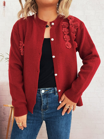 Dames cardigan avec design floral et boutons en perles élégants Chic und Stil