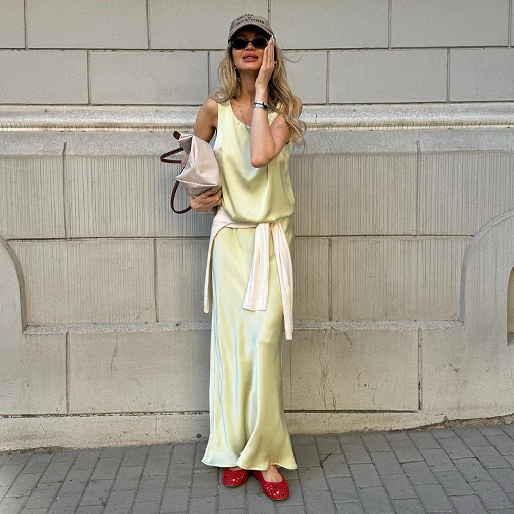 Dames Robe Maxi Élégante en Satin de Haute Qualité Chic und Stil