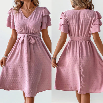 Femme Élégante Robe à Manches Volantes Col V Chic und Stil