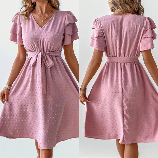 Femme Élégante Robe à Manches Volantes Col V Chic und Stil