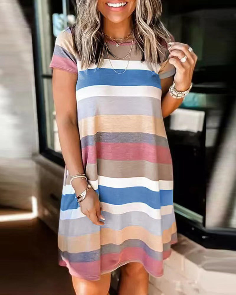 Dames Loisirs Rayé Flottant Robe Chic und Stil