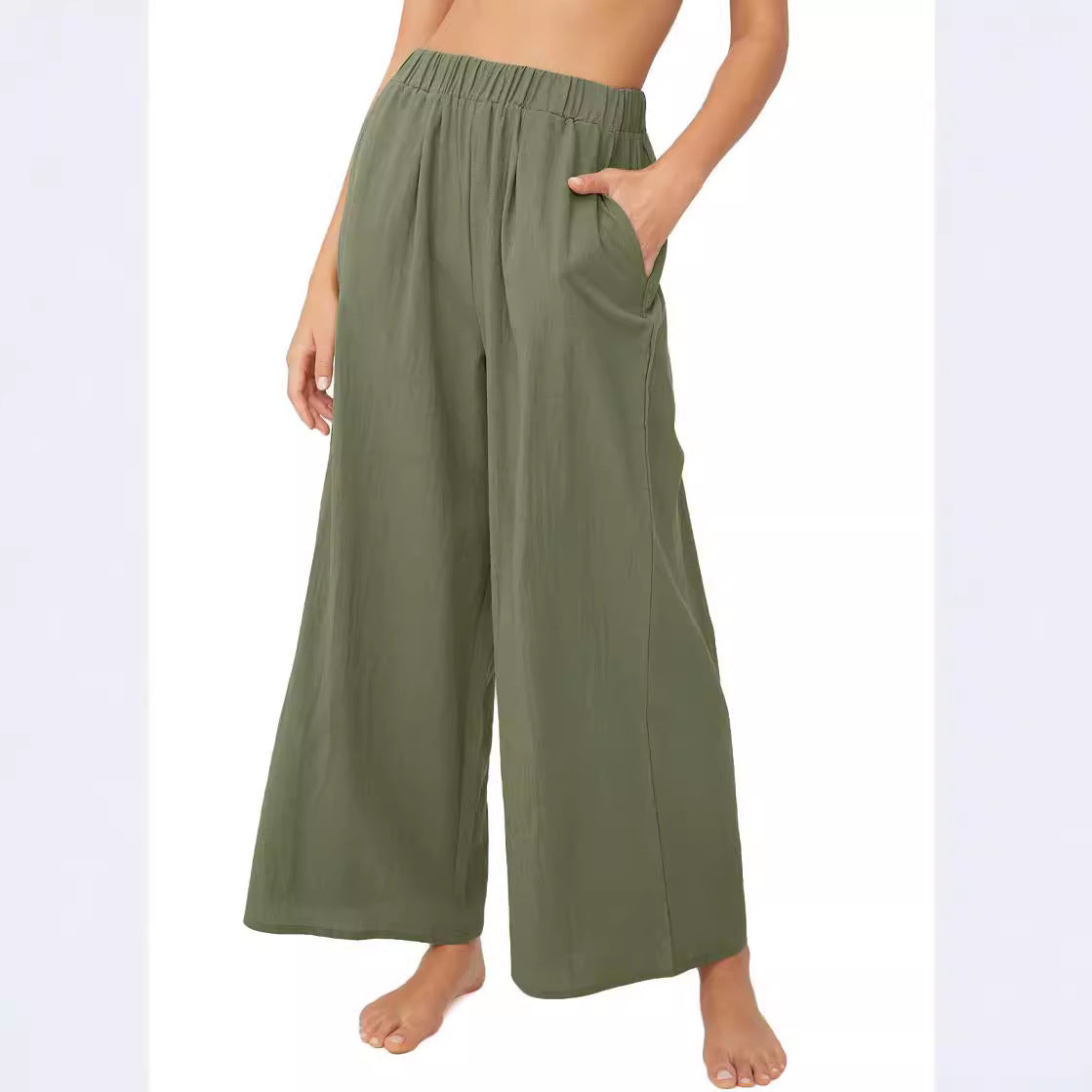 Wide palazzo pants for women with elastic waistband and side pockets Chic and Style