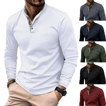 Chemise pour hommes à manches longues avec un col montant moderne et un motif à carreaux discret Chic und Stil