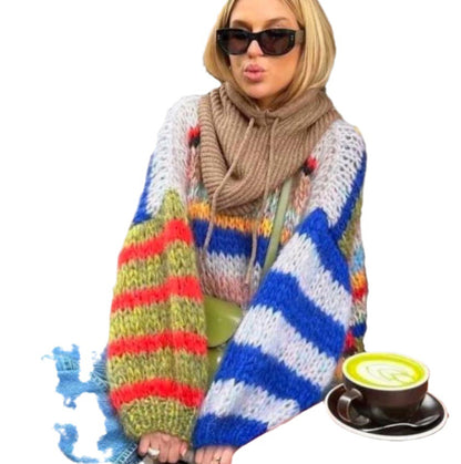Pull-over en grosse maille pour femmes avec motif en zigzag coloré et coupe ample Chic und Stil