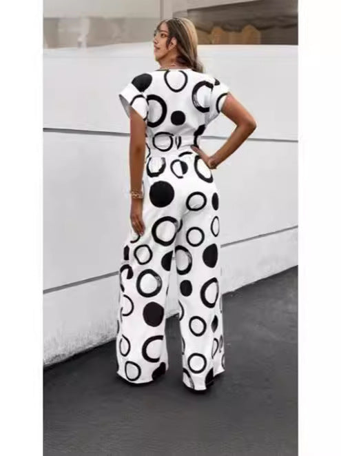Pantalon ample tendance pour femmes avec ceinture à nouer et motif graphique Chic und Stil