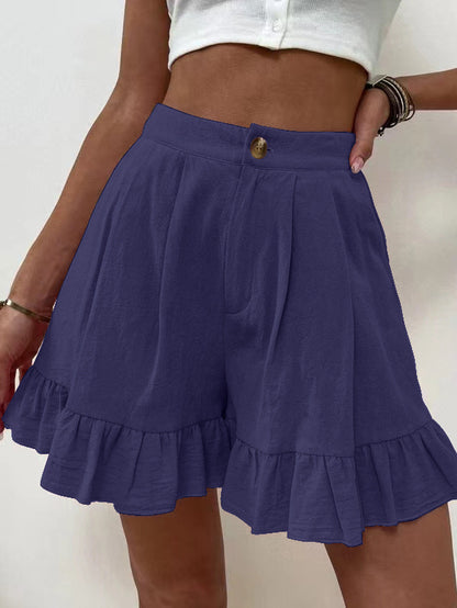 Shorts à volants pour femmes avec taille élastique et poches latérales Chic und Stil