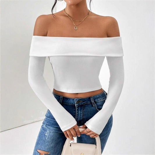 Dames Haut de corps off-shoulder avec manches longues et fine texture côtelée Chic und Stil
