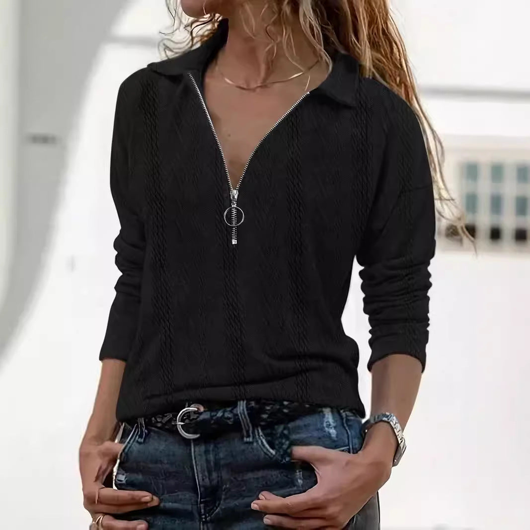 Pull en maille pour femmes avec une structure côtelée discrète et une courte fermeture éclair Chic und Stil