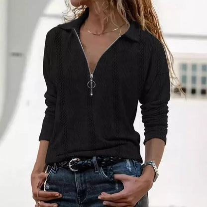 Pull en maille pour femmes avec une structure côtelée discrète et une courte fermeture éclair Chic und Stil
