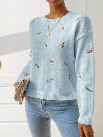 Pull en tricot pour femmes avec des détails de broderie florale et une coupe décontractée Chic und Stil