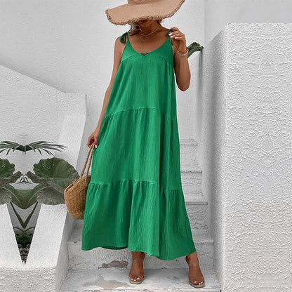 Femme Robe Maxi Drapée avec Bretelles Spaghetti Réglables Chic und Stil