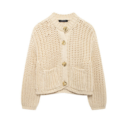 Ladies soft pullover with large buttons Chic and Style