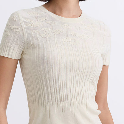 Haut en tricot à manches courtes texturé pour femmes Chic und Stil