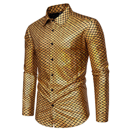 Chemise à manches longues brillantes pour hommes avec design écailles de poisson Chic und Stil