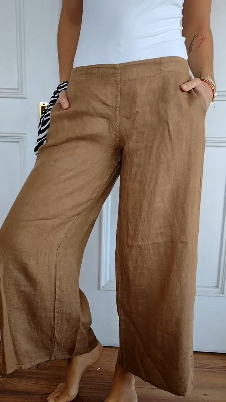 Chic and Style breathable wide linen pants for ladies