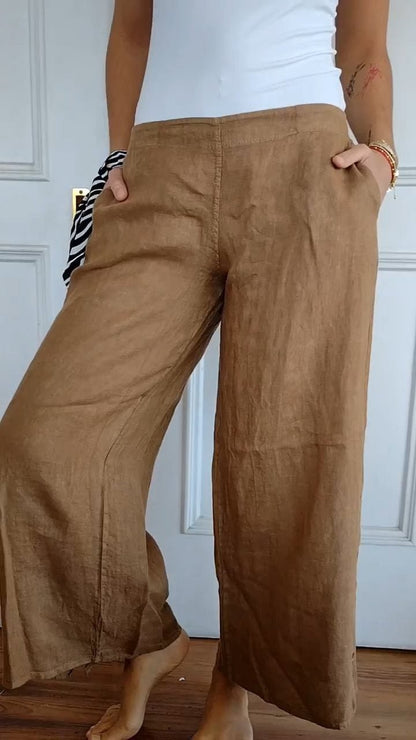 Chic and Style breathable wide linen pants for ladies