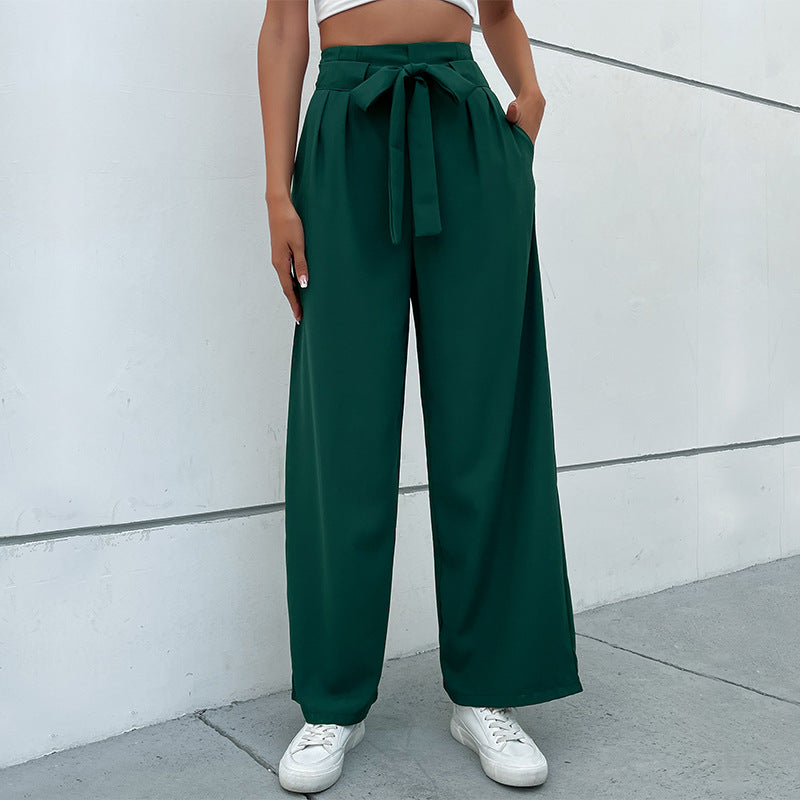Women Wide Leg Trousers with Knot Detail at the Waist Chic und Stil