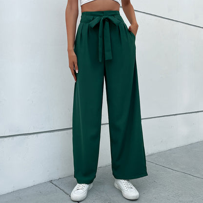 Women Wide Leg Trousers with Knot Detail at the Waist Chic und Stil