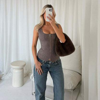 Dames Hautement ajusté Bustier haut avec fermeture éclair élégante Chic und Stil