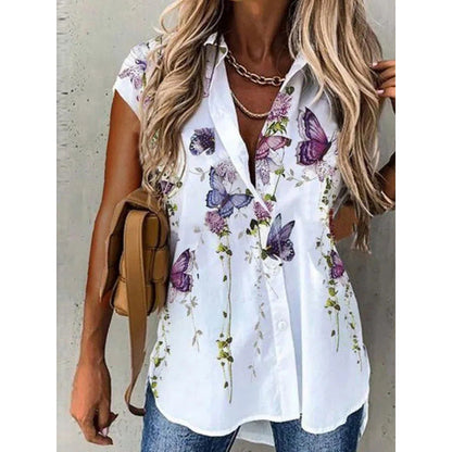Blouse à manches courtes pour femmes avec motif floral et patte de boutonnage Chic und Stil