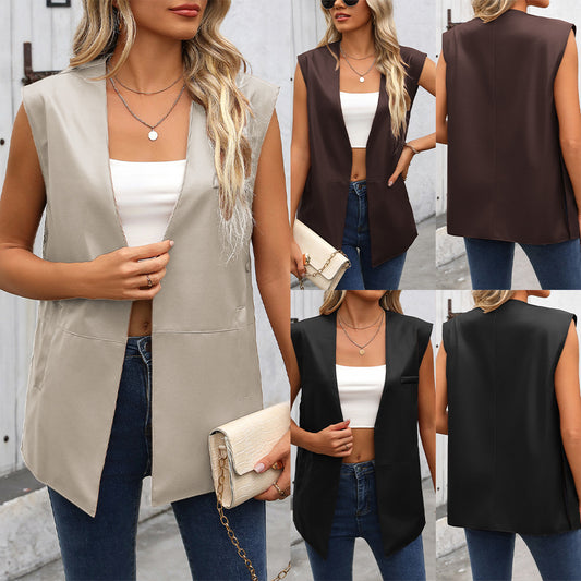 Dames Gilets Long-Style à la mode en similicuir Chic und Stil
