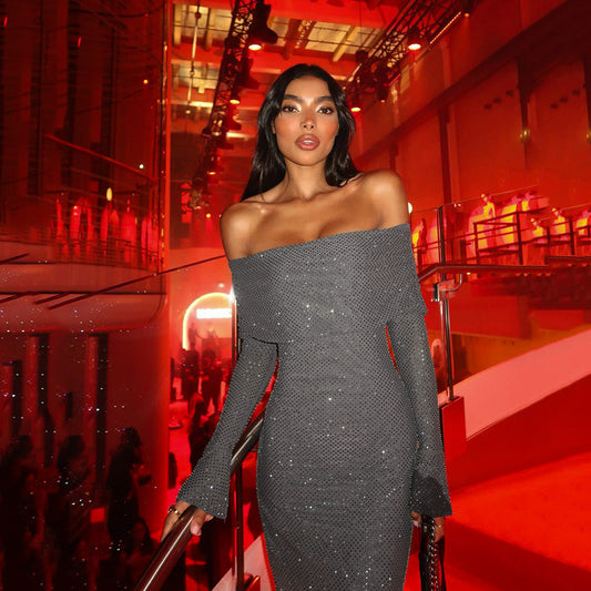 Robe de soirée scintillante off-shoulder Chic und Stil