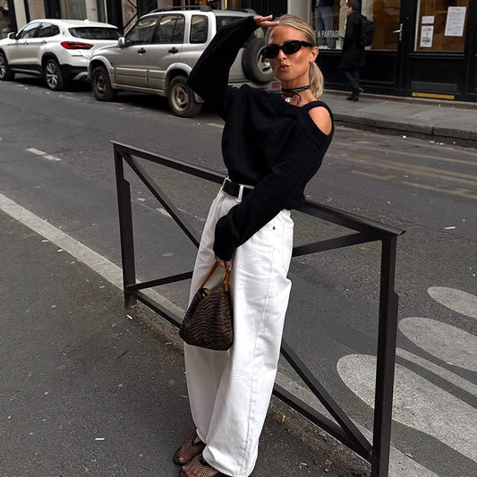 Pull-over en tricot surdimensionné pour femmes avec manches à découpe Chic und Stil