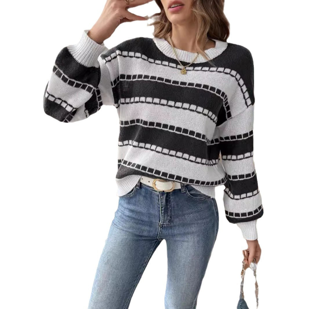 Pull décontracté rayé pour femmes avec une coupe confortable et des détails décoratifs Chic und Stil