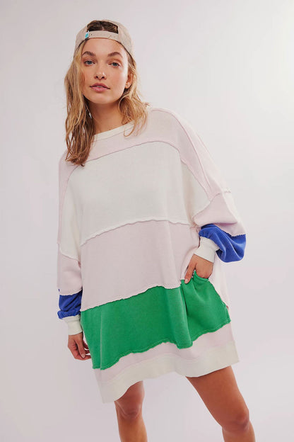 Ladies Casual Oversized Knit Pullover with Chic and Stylish Color Combination