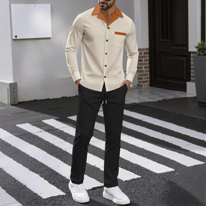 Chemise de luxe pour hommes au design structuré avec col contrasté et poche poitrine pratique Chic und Stil
