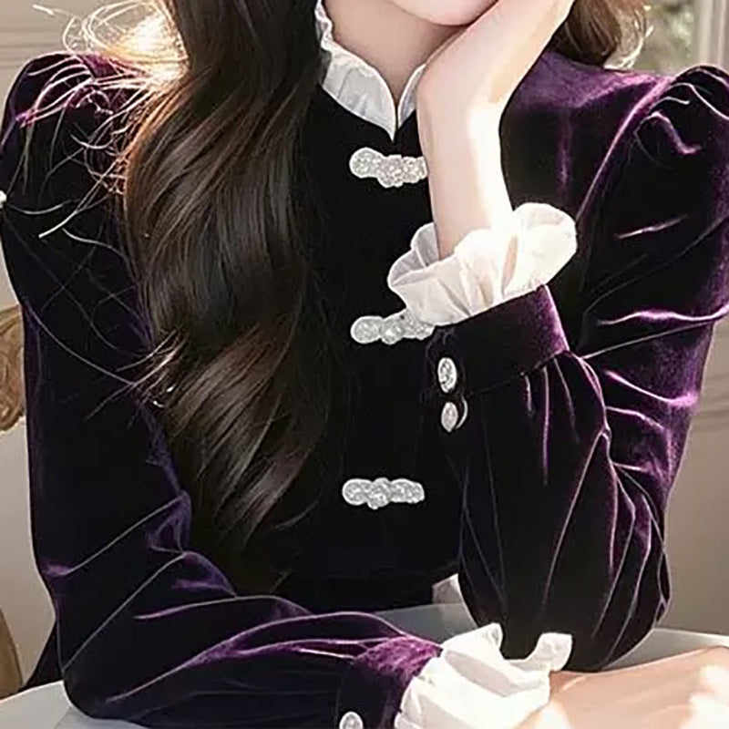 Blouse en velours élégante pour femmes Chic und Stil