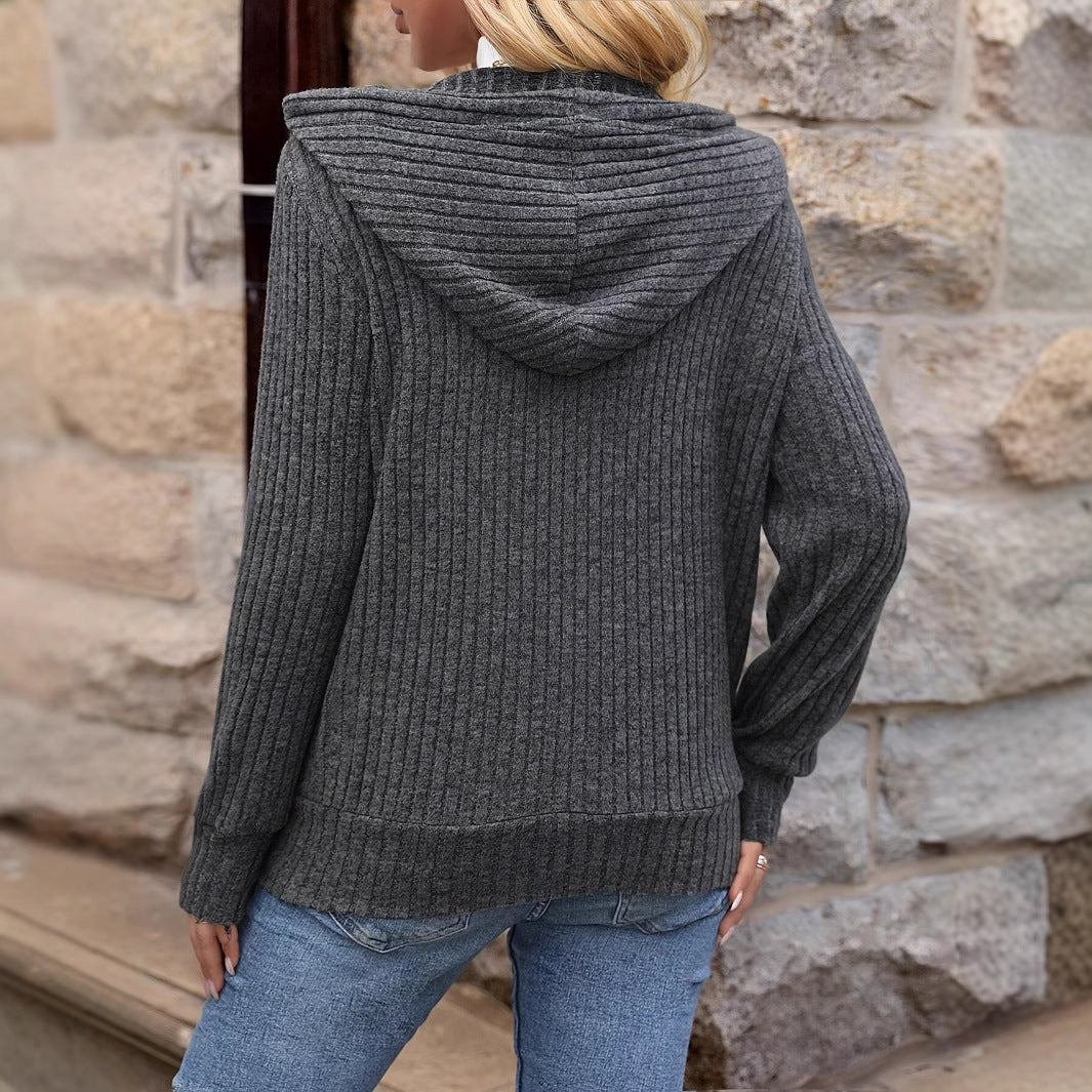 Ladies pullover and cozy knit with hood and ribbed structure Chic and Style