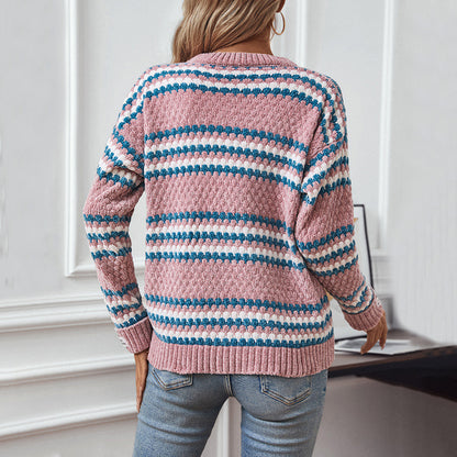 Pull en tricot pour femmes avec un mélange de motifs texturé et un col rond confortable Chic und Stil