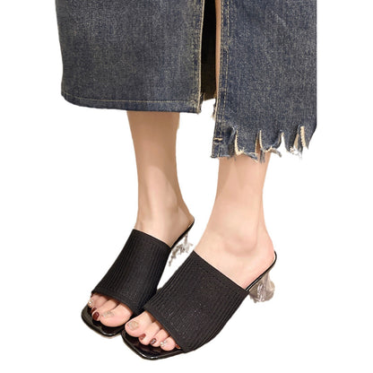 Sandales à glissière pour dames avec une structure en ribbing aérienne et un talon bloc transparent Chic und Stil