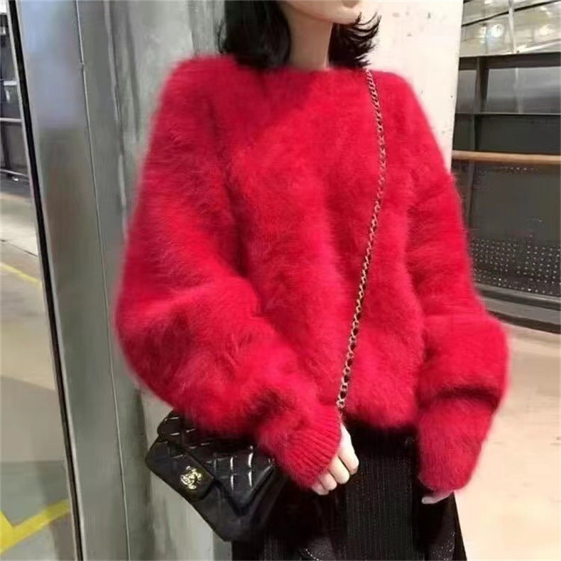 Femmes Pull en peluche à col rond avec coupe décontractée et taille oversize Chic und Stil