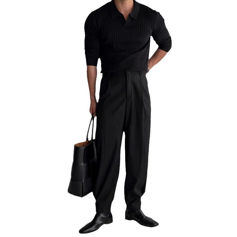 Pull homme avec design en rib côtelé texturé et col classique Chic und Stil