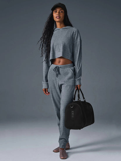 Women casual crop sweatshirt and chic thin jogging pants Chic and Style