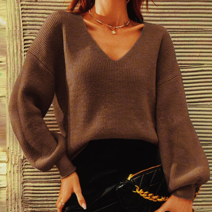 Dames élégant pull à col V avec manches bouffantes Chic und Stil