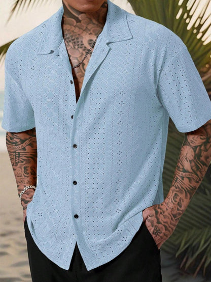 Chemise à manches courtes pour hommes avec broderie délicate en dentelle Chic und Stil