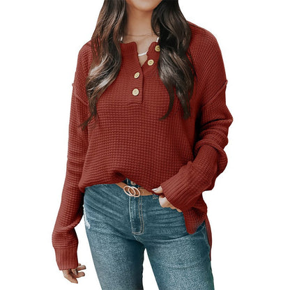 Pull oversized décontracté pour femmes avec patte de boutons et matière texturée Chic und Stil