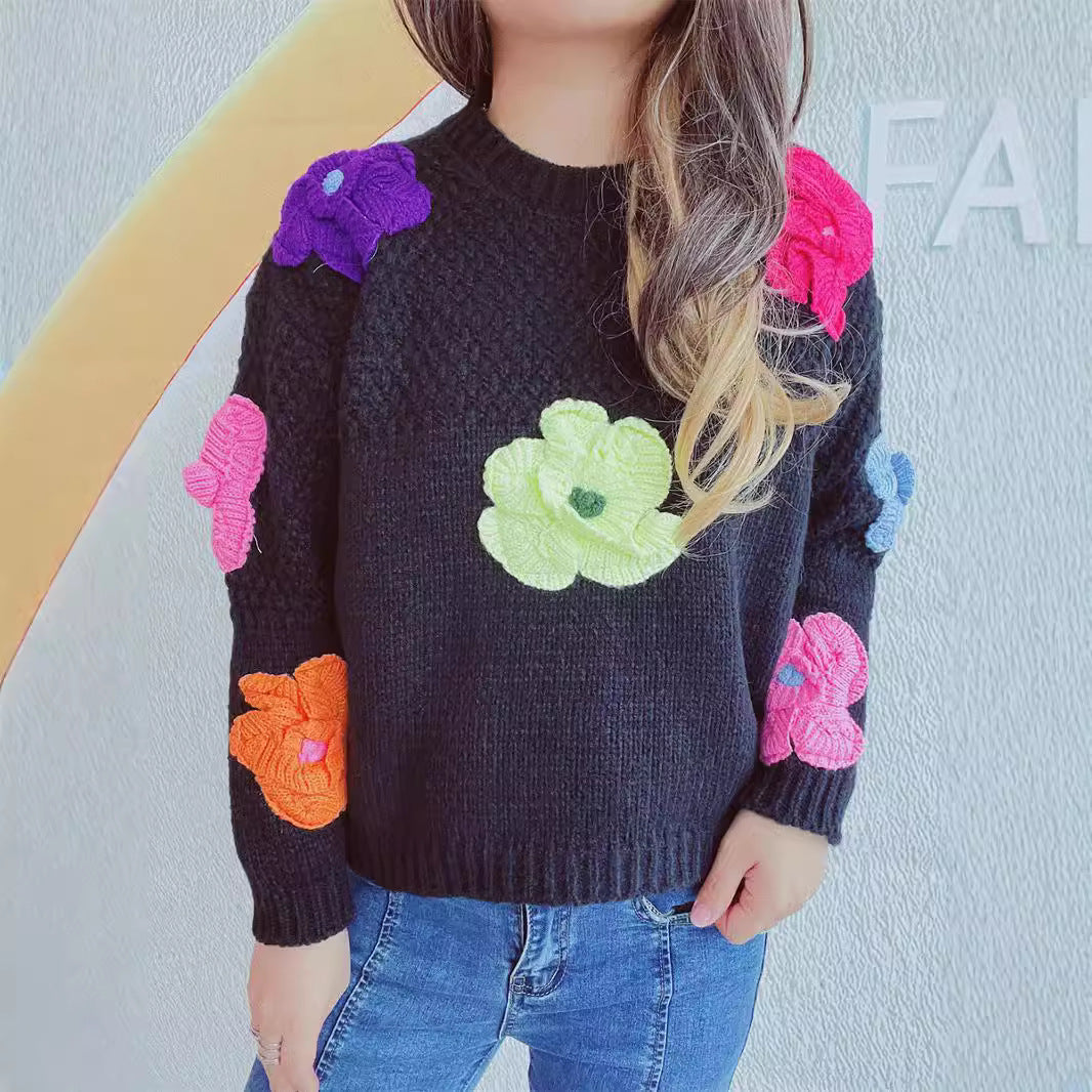 Pull en tricot douillet pour femmes avec motif floral en 3D Chic und Stil