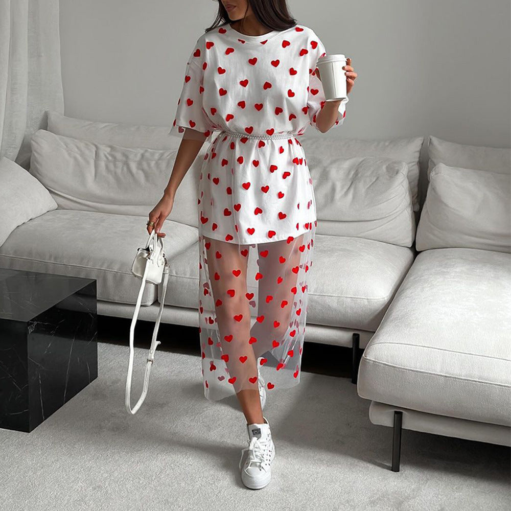Robe tunique moderne pour femmes avec motif en cœur et couche transparente Chic und Stil